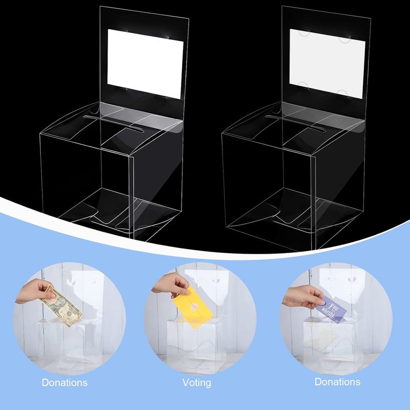 Eersida 20 Pieces Clear Raffle Boxes with Slot 6 x 6 x 6 Inch Plastic Donation Box Voting Suggestion Ballot Containers with Removable Header for Fundraising Collecting Business Card Voting Contest - Image 3